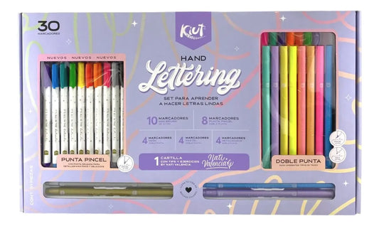 KIT DE LETTERING KIUT CARTILLA  Y MARCADORES PUNTA PINCEL  X30 cod 99624