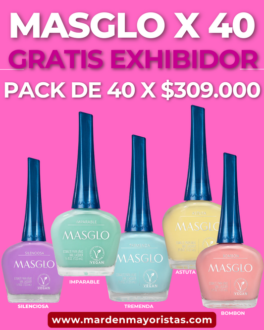 Masglo Esmalte tradicional de 13,5ml Colores Variados 40 Unidades gratis exhibidor