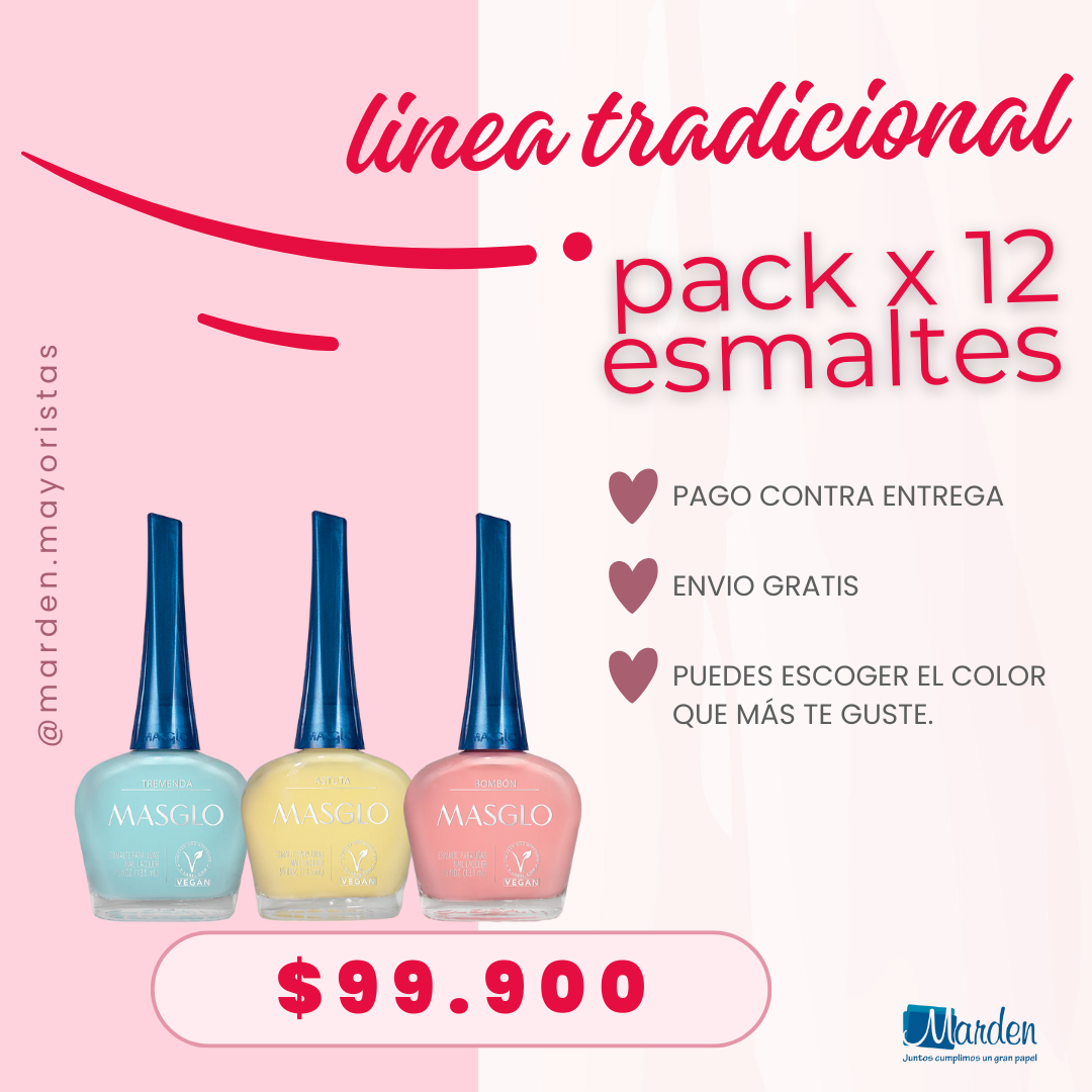 Masglo Esmalte tradicional de 13,5ml Colores Variados por 12 Unidades
